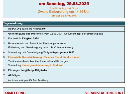 Vollversammlung am 29.03.2025 um 14.30 Uhr