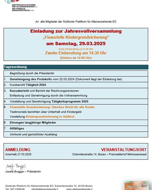 Vollversammlung am 29.03.2025 um 14.30 Uhr