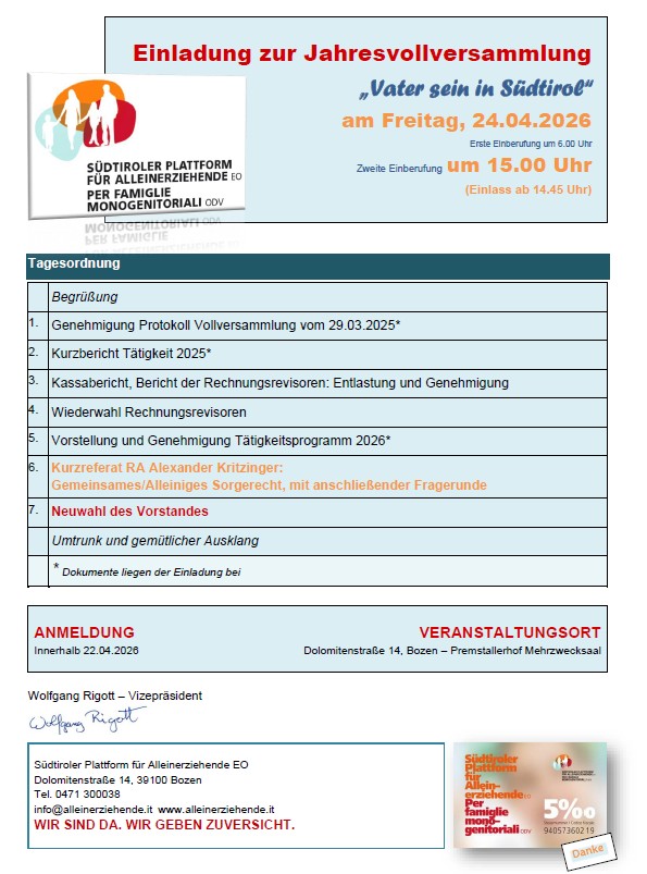Vollversammlung mit Vorstandswahlen am 24.04.2026