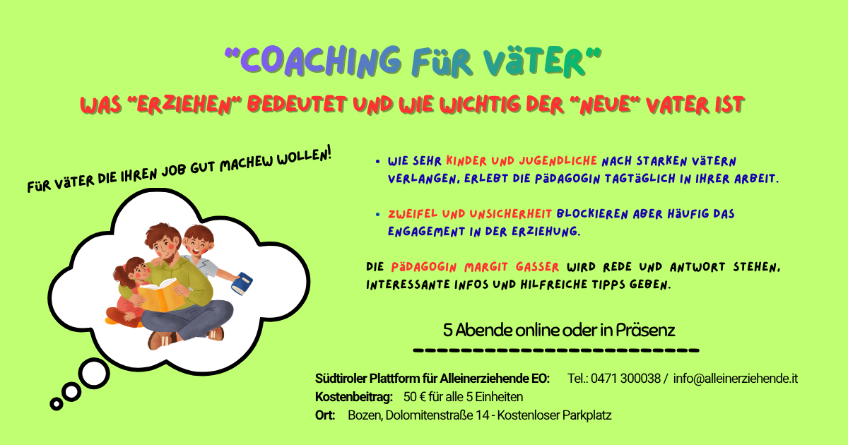 Treffs für Väter mit Gasser Margit, Counsellorin Professional CNCP, Pädagogin, Paartherapeutin