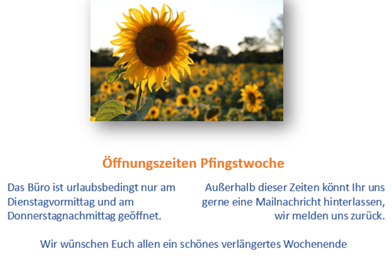 Öffnungszeiten Pfingstwoche
